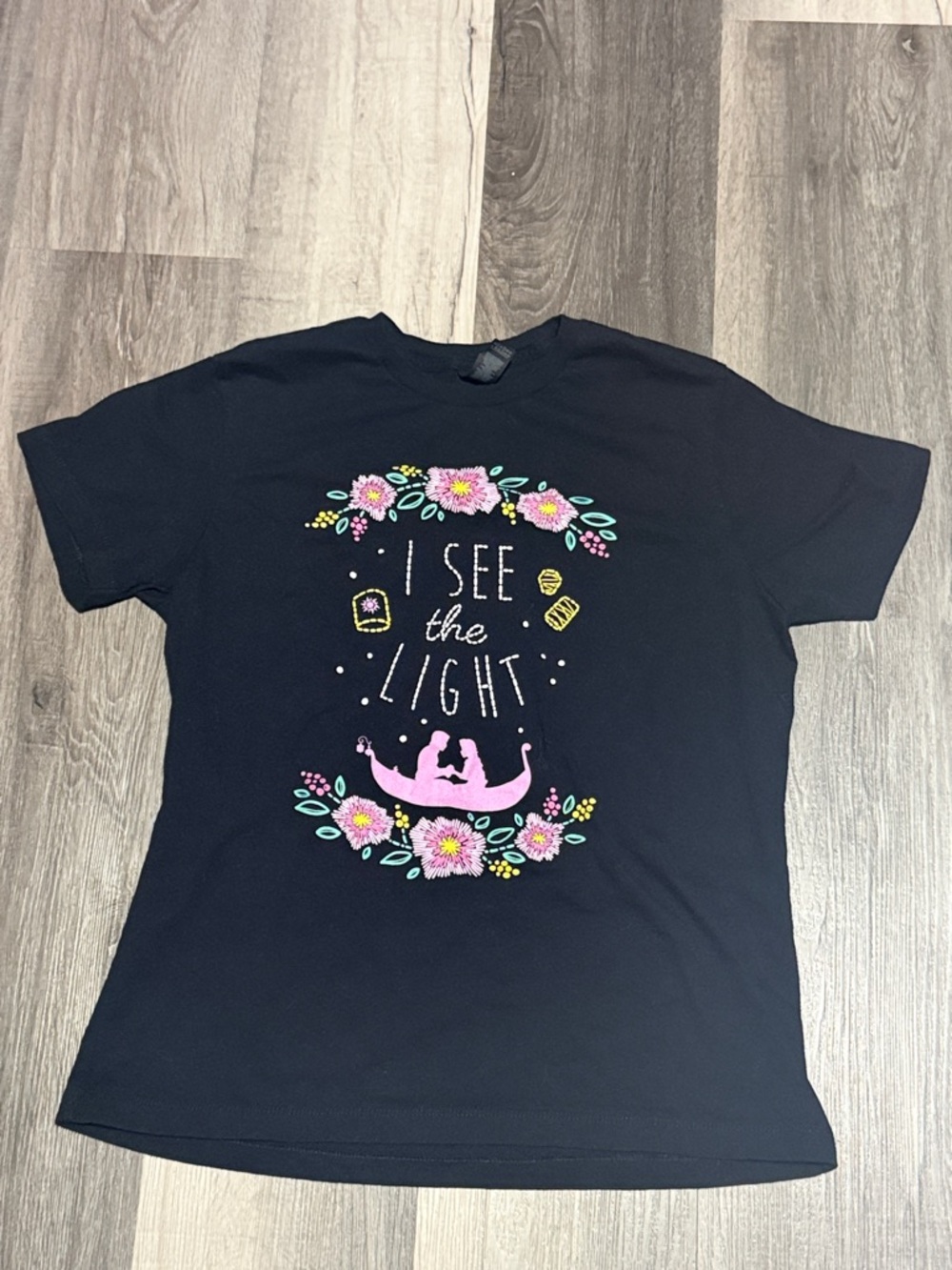 I See the Light Black Kids T-Shirt with Floral Lantern Graphic